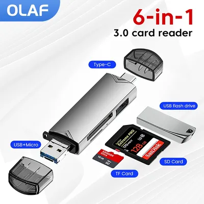 Olaf 6 in 1 OTG Card Reader USB3.0 to Type C Micro USB Adapter Flash Drive Smart Memory Card Reader