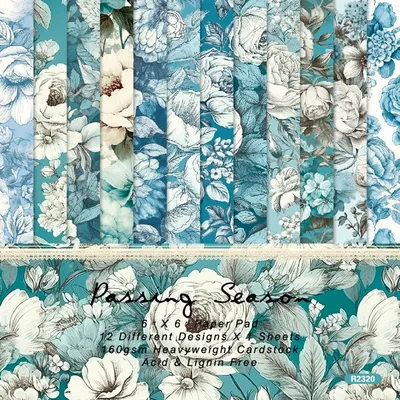 12Pcs 6 inch Blue Flowers Scrapbooking Paper Pack for Card Making Handmade Background Decorative