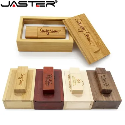 1 PCS Free Logo USB Flash Drives 128GB Wedding Gift USB 2.0 Memory Stick 64GB Wooden + Box Pendrive