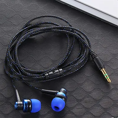 1Pc 3.5mm High Quality Wired Earphone Stereo In-Ear Nylon Weave Cable Earphone Headset With Mic For