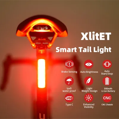 Enfitnix XlitET Bicycle Taillights Auto Start/Stop Bike Rear Smart Taillight USB /Type C Charging
