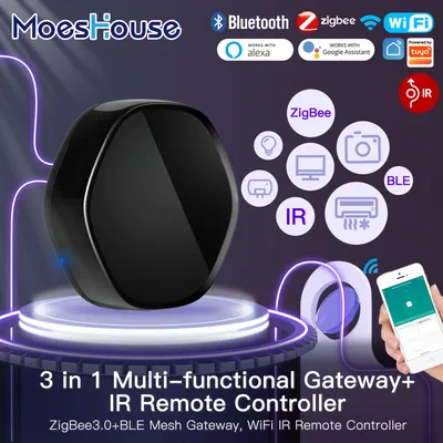 Tuya Smart Home WiFi 3 in 1 Wireless 38K IR Remote Gateway with BLE Mesh+ZigBee Controller