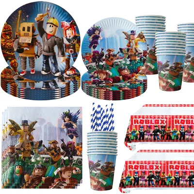 Hot Roblox Birthday Party Decor Game Balloons Disposable Tableware Backdrop For Kids Boy Party Supplies Baby Shower Toy Gifts