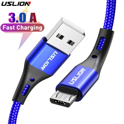 USLION 3A Micro USB Cable Fast Charging for Samsung Xiaomi Huawei Realme OPPO Android Mobile Phone