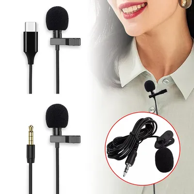 Portable 1.5m Lavalier Mini Microphone Condenser Clip-on Lapel Mic Wired USB 3.5mm Type-C Microfon