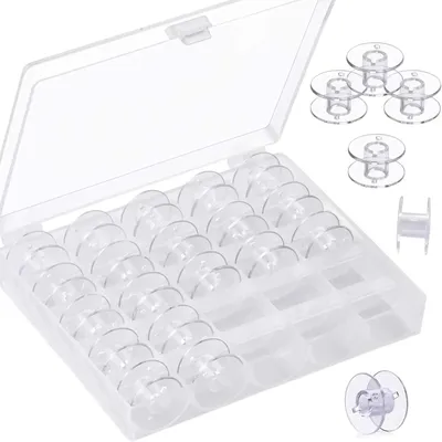 25 Pcs Plastic Sewing Machine Bobbins Sewing Supplies Colored Clear Plastic Empty Bobbin Spools