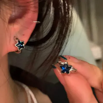 Y2K Trendy Cute Sweet Blue Star Hoop Earrings for Women Girls Simple New Fashion Vintage Earrings