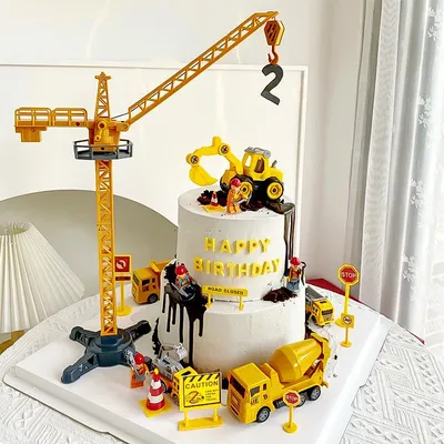 Excavator Car Crane Tractor Birthday Cake Topper Construction Party Decor Boy Kid Baby Shower 1st