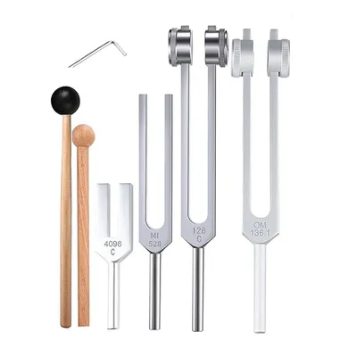 4Pcs Tuning Fork Set(128Hz, OM 136.1Hz, MI 528Hz, 4096Hz),For Healing Chakra,Sound Therapy,Reliever