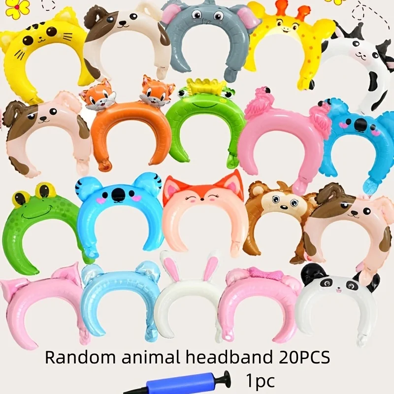 20Pcs Cute Headband Balloon for Birthday Party Decoration Rabbit Bear Cartoon Animal Balloon Pink Children's Toys Baby Shower