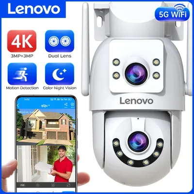 Lenovo HD PTZ Camera Outdoor 6MP Dual Lens Dual Screen 5G Wifi Auto Tracking CCCTV Camera Security