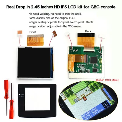 HISPEEDIDO Drop in 2.45" GBC IPS Screen FRM PCB Mod Kits Replacement No Need Welding OSD Pixel