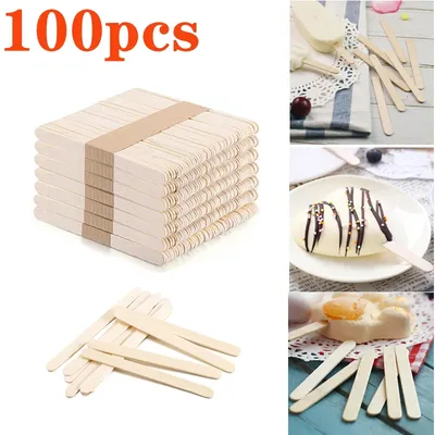 100pcs Natural Wooden Ice Cream Popsicle Sticks Wood Stick Ice Cream Spoon Hand Art Ice Cream Ice