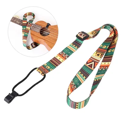 Ethnic Style Ukulele Strap Durable Adjustable Printing Ribbon Plastic Hook Clip-on Hawaii Guitar