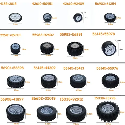 Car Truck Wheels Hub Bricks MOC Technical Tire Wheel Cross Hole Set Motorcycle Tyre & Rim