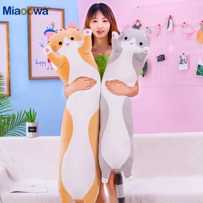 50/70cm Cute Soft Long Cat Plush Toys Stuffed Pause Office Nap Pillow Bed Sleep Home Decor Gift Doll