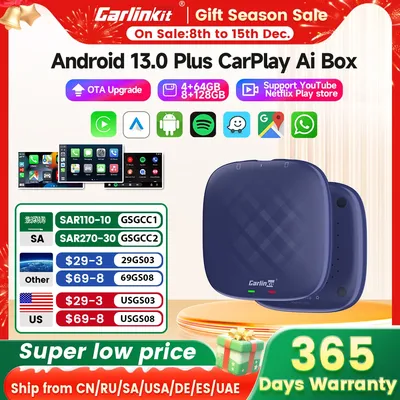 Carlinkit CarPlay Ai TV Box Plus Android13 8+128GB QCM 8-Core 665 6125 Wireless CarPlay Android Auto