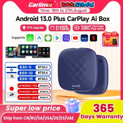 Carlinkit CarPlay Ai TV Box Plus Android13 8+128GB QCM 8-Core 665 6125 Wireless CarPlay Android Auto For Youtube Netflix 4G LTE