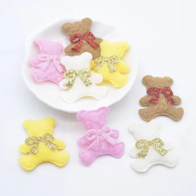 20Pcs Short Plush Padded Bowknot Stick-on Bear Appliques for DIY Baby Clothes Hat Clothes Leggings Sewing Supplies Patches Decor