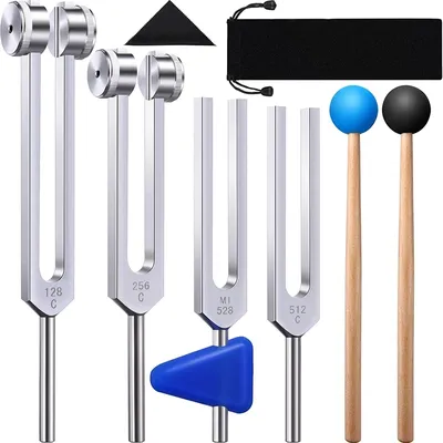 1/4 Pack Tuning Fork Set(128 Hz,256 Hz,512 Hz,528 Hz)With Tuning Fork Hammer For Sound Healing Sound
