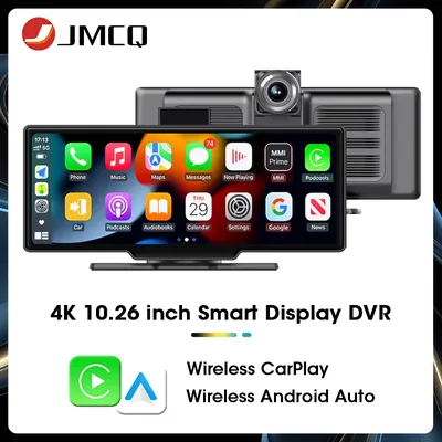 JMCQ 10.26" Car Display 4K & 1080P Dual Lens DVR Video Recorder Wireless Carplay And Android Auto