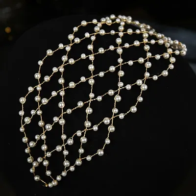 Gold Color Luxury Pearl Headband Hairband Tiara For Women Bride Pearl Bridal Wedding Hair