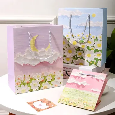 1-50PCS Gift Bag Creative Oil Painting Portable Gift Bag Holiday Gifts Kraft Paper Gift Bag New Year
