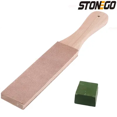 STONEGO Wooden Handle Leather Sharpening Strop Handmade Razor Polishing Board For Razor Knives