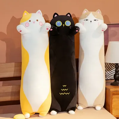 1PC 90~130cm Long Giant Cats Plush Toy Cylidrical Animal Bolster Pillow Cat Stuffed Plushie Children