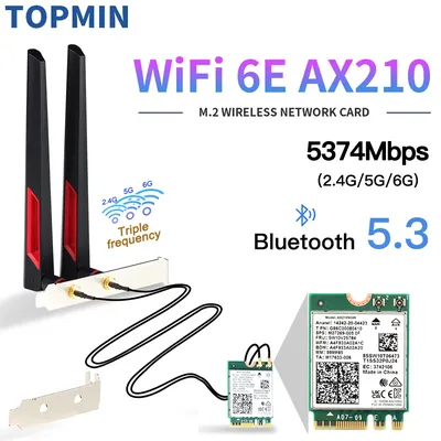 Wifi 6E M.2 AX210 5374Mbps Wifi Wireless Card Bluetooth 5.3 802.11ac/ax Tri Band AX210NGW With 10dbi