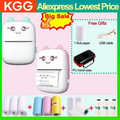 Portable Thermal Printer Mini Wireless BT 203dpi Photo Label Memo Wrong Question Print USB Cable