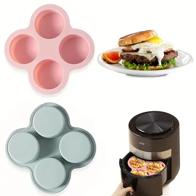Air Fryer Egg Mold Round Shape Eggs Mold 4 Cavity Non-Stick Silicone Air Fryer Egg Pan Egg Steamer