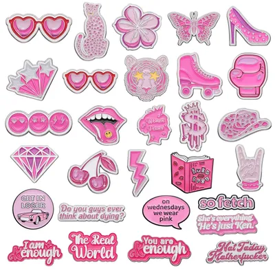 Pink Series Metal Brooch Leopard Butterfly Boxing Gloves Roller Skate Tongue Cherry Book I Am Enough