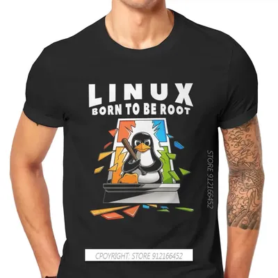 Linux Operating System Tux Penguin Man TShirt Window Crash Root Illustration Fashion T Shirt Graphic