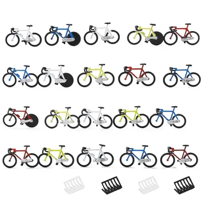 Evemodel Model Trains HO Scale 1:87 Bicycles 20pcs Model Bikes with 4pcs Parking Rack C8702