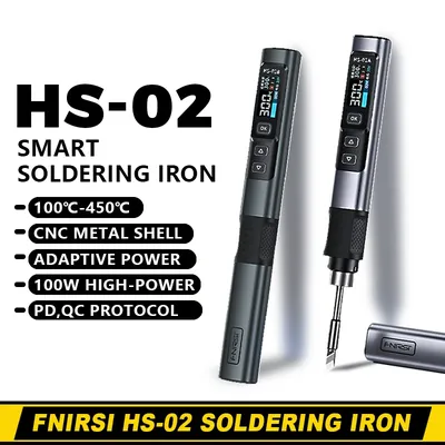 FNIRSI HS-02 Soldering Iron Smart Sleep IPS Color Display Screen 100-450℃ Soldering Rework Station