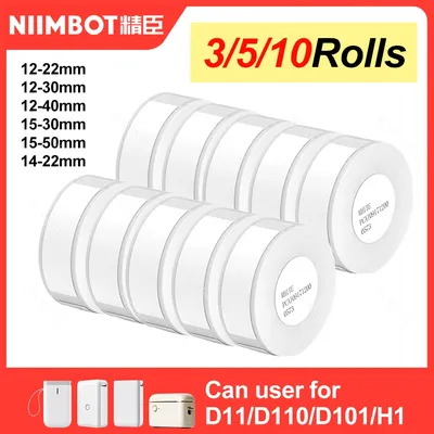 NiiMBOT D101 D11 D110 Label Thermal Sticker White Adhesive Paper Waterproof 3/5/10 Rolls Papers