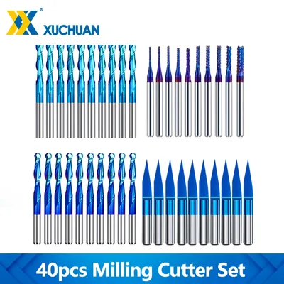 10/40pcs End Mill 3.175mm Carbide Milling Cutter CNC Router Bit Nano Blue Coated Wood Engraving Bits