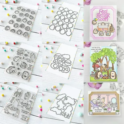 Happy Hedgehog Agenda Stamp and Cutting Dies Spa Day Clear Stamp Set for DIY Scrapbooking Decoration
