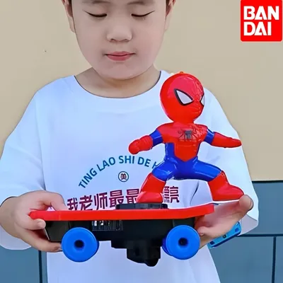 New The Avengers Spiderman Automatic Flip Rotation Skateboard Acousto-optic Car Electric Music Stunt