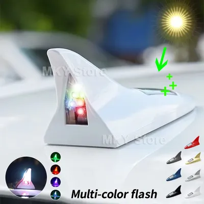 Universal LED Light Car Shark Fin Antenna with Solar Energy Auto Radio Signal Aerials Roof Antennas Driving Safety Warning Light
