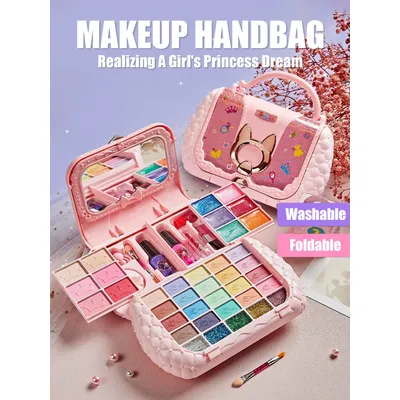 Kids Beauty Toys Makeup Kit Little Bag Washable Pretend Play Cosmetic Set Toys with Mirror Non-Toxic
