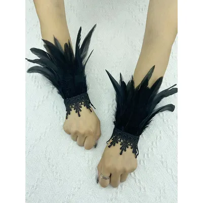 Natural Feather Sleeve Cuffs Gloves Party Cosplay Lace Wrist Cuffs Fur Sleeve Furry Accessories