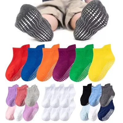 6/12 Pairs/lot 0-5 Yrs Cotton Children's Anti-slip Boat Socks For Boys Girl Low Cut Floor Kid Sock