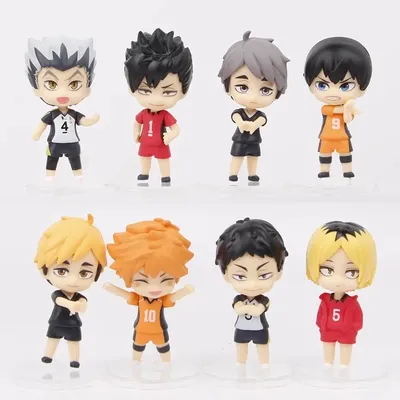8 Pcs/Set Second Generation Haikyuu Volleyball Junior Figure Q Version 7.5cm Shoyo Hinata Sugawara