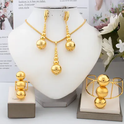 Dubai Beads Design Earrings Pendant Bangle Ring Lady Elegant Jewelry Set Luxury Copper Gold Plated Vintage Jewelry Set for Women