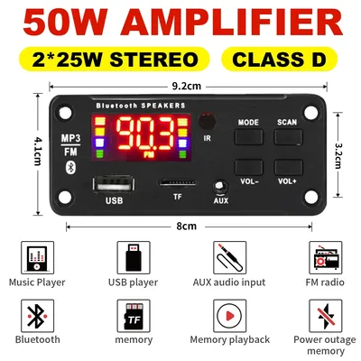 2*25W amplifier MP3 Player Decoder Board 18V Bluetooth 5.0 50W amplifier Car FM Radio Module