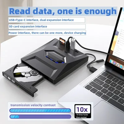USB3.0 TYPE 3-in-1 Multi-Function External Mobile Drive CD DVD Burner, SD Card, U Disk Player Read