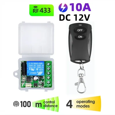 433MHz Wireless Remote Control Switch DC 12V 10A 1CH Relay Module Receiver ON OFF Remote Control For