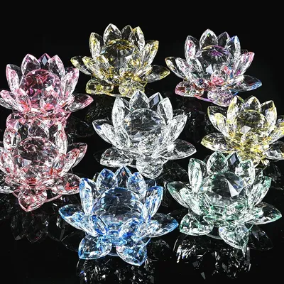 60mm-200mm Fengshui Crystal Lotus Flower Crafts Glass Paperweight Ornaments Figurines Home Wedding